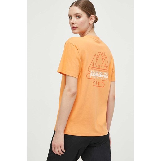 Napapijri t-shirt bawełniany S-Faber damski kolor pomarańczowy NP0A4HOLA641 ze sklepu ANSWEAR.com w kategorii Bluzki damskie - zdjęcie 169802979