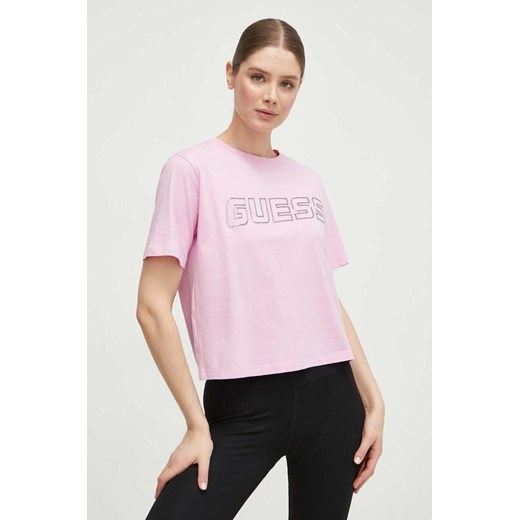 Guess t-shirt bawełniany KIARA damski kolor różowy V4GI18 I3Z14 ze sklepu ANSWEAR.com w kategorii Bluzki damskie - zdjęcie 169802999