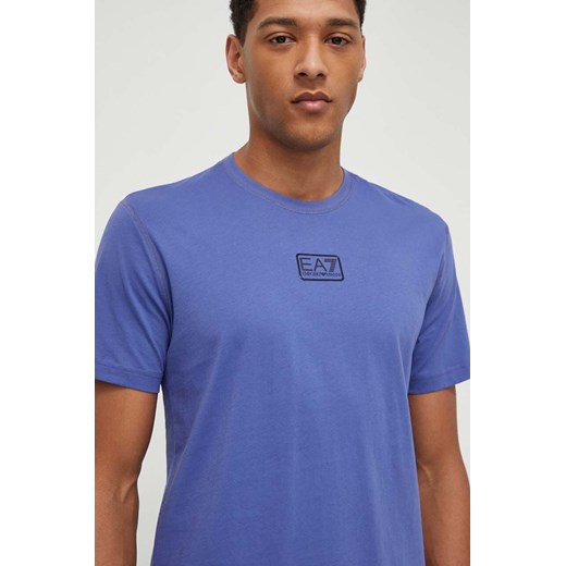 EA7 Emporio Armani t-shirt bawełniany męski kolor niebieski gładki ze sklepu ANSWEAR.com w kategorii T-shirty męskie - zdjęcie 169803129