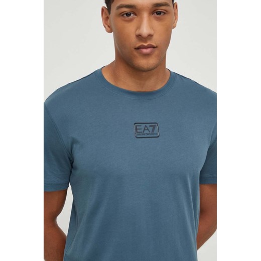 EA7 Emporio Armani t-shirt bawełniany męski kolor turkusowy gładki ze sklepu ANSWEAR.com w kategorii T-shirty męskie - zdjęcie 169803139