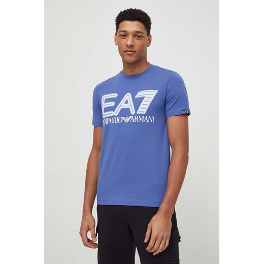 EA7 Emporio Armani t-shirt męski kolor niebieski z nadrukiem ze sklepu ANSWEAR.com w kategorii T-shirty męskie - zdjęcie 169803149