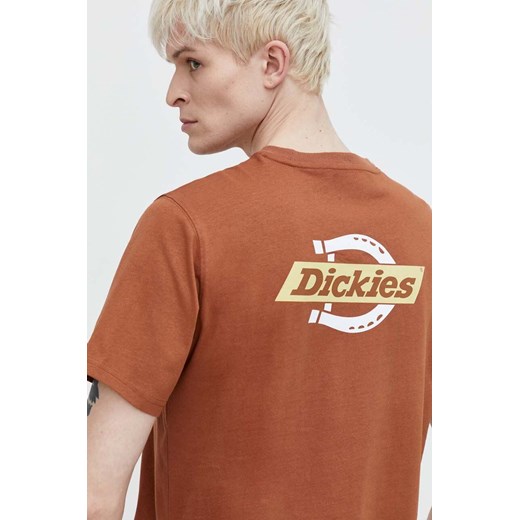 Dickies t-shirt bawełniany SS RUSTON TEE męski kolor brązowy z nadrukiem DK0A4XDC ze sklepu ANSWEAR.com w kategorii T-shirty męskie - zdjęcie 169803159