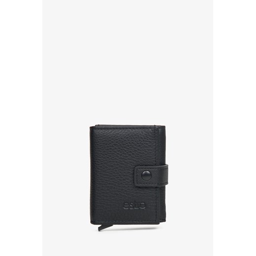 Estro: Mały skórzany portfel męski w kolorze czarnym zapinany na zatrzask ze sklepu Estro w kategorii Portfele męskie - zdjęcie 169806607
