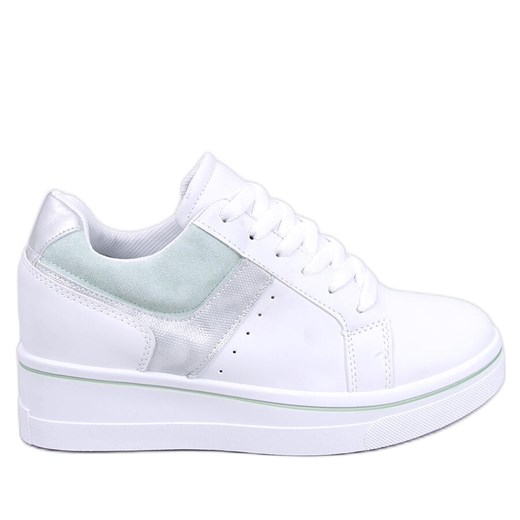 Sneakersy na koturnie Tobey Green białe ze sklepu ButyModne.pl w kategorii Buty sportowe damskie - zdjęcie 169809178