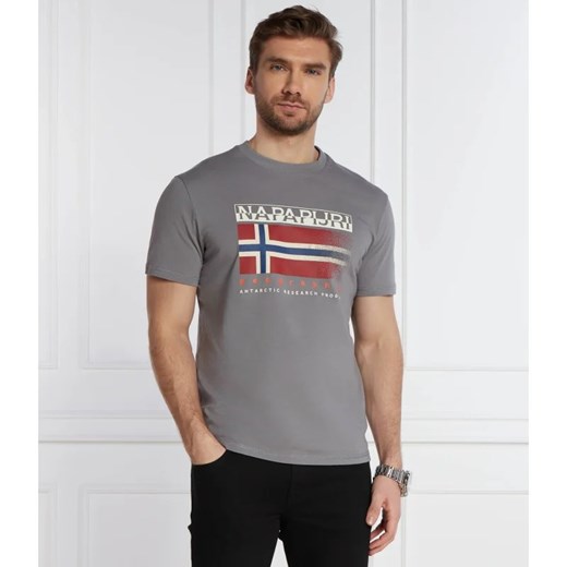 T-shirt męski Napapijri szary bawełniany z krótkim rękawem