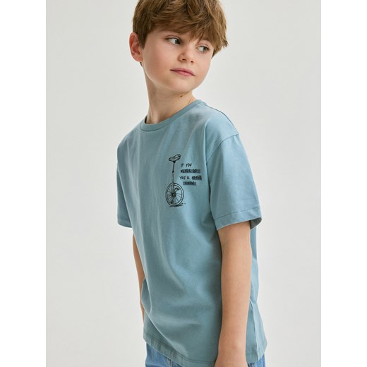 Reserved - T-shirt z nadrukiem - niebieski Reserved 116 (5-6 lat) Reserved