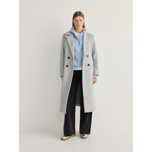 Reserved - Dwurzędowy płaszcz - jasnoszary ze sklepu Reserved w kategorii Płaszcze damskie - zdjęcie 169816719