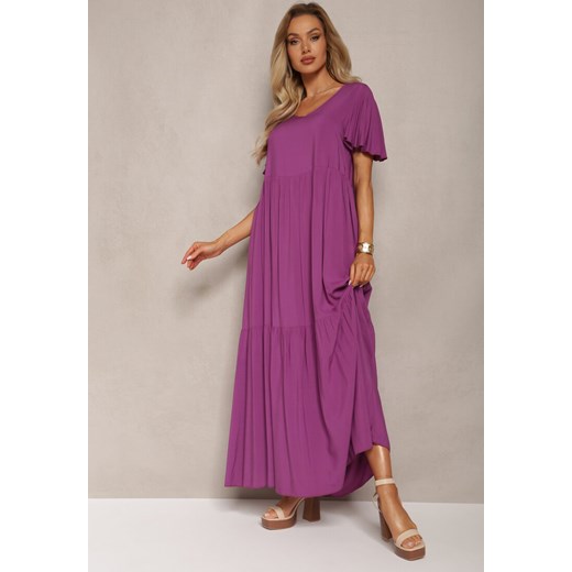 Fioletowa Sukienka Maxi z Bawełny o Rozkloszowanym Kroju Bellatrixe ze sklepu Renee odzież w kategorii Sukienki - zdjęcie 169821997