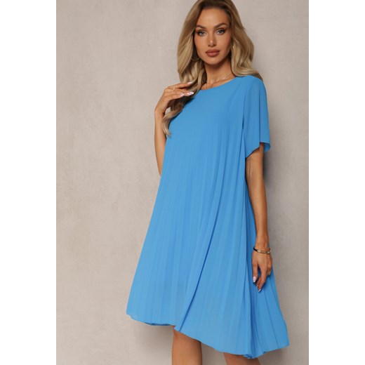 Niebieska Plisowana Sukienka o Rozkloszowanym Kroju Orxiala ze sklepu Renee odzież w kategorii Sukienki - zdjęcie 169822137
