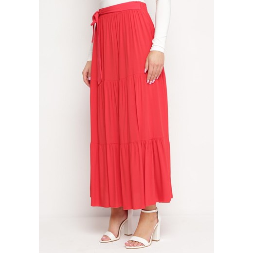 Czerwona Wiskozowa Spódnica Maxi Rozkloszowana z Paskami Saosa ze sklepu Born2be Odzież w kategorii Spódnice - zdjęcie 169822495