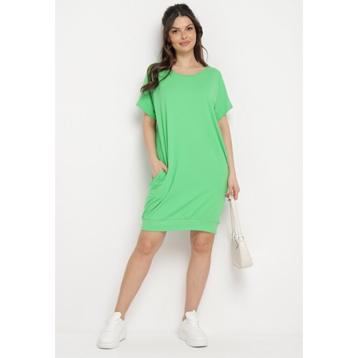 Zielona Pudełkowa Sukienka T-shirtowa o Krótkim Kroju Orlella M okazja Born2be Odzież
