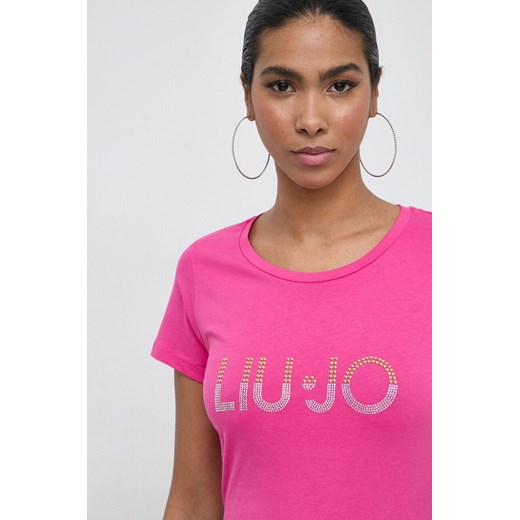 Liu Jo t-shirt bawełniany damski kolor różowy ze sklepu ANSWEAR.com w kategorii Bluzki damskie - zdjęcie 169826057