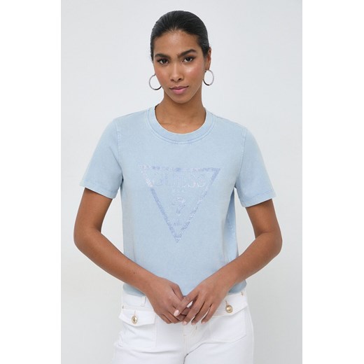 Guess t-shirt bawełniany damski kolor niebieski W4GI26 I3Z14 ze sklepu ANSWEAR.com w kategorii Bluzki damskie - zdjęcie 169826076