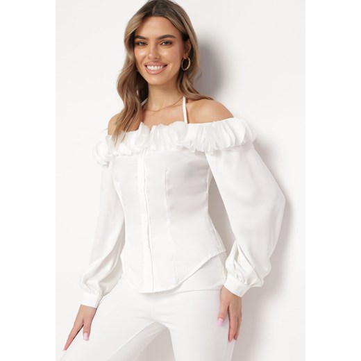 Biała Koszula Hiszpanka z Falbanką i Wiązaniem inace ze sklepu Born2be Odzież w kategorii Koszule damskie - zdjęcie 169830397