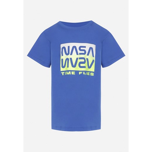 Niebieska Bawełniana Koszulka z Krótkim Rękawem z Grafiką NASA Virahela 116 Born2be Odzież promocja