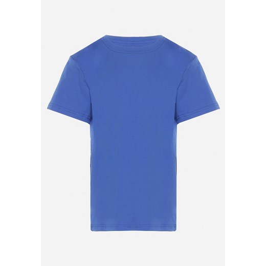 Niebieska Koszulka Bawełniana z Krótkim Rękawem i Małym Nadrukiem Lethosne ze sklepu Born2be Odzież w kategorii Bluzki dziewczęce - zdjęcie 169830715