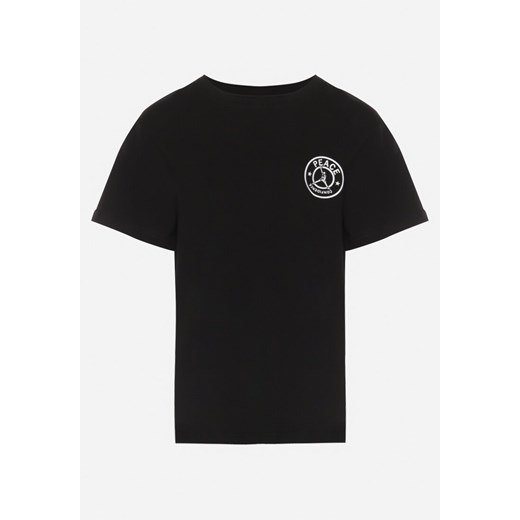 Czarna Koszulka T-shirt z Nadrukiem na Plecach z Elastycznej Bawełny  Angomara 146 wyprzedaż Born2be Odzież