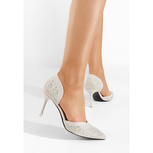 Białe eleganckie szpilki Chrystal ze sklepu Zapatos w kategorii Czółenka - zdjęcie 169837066