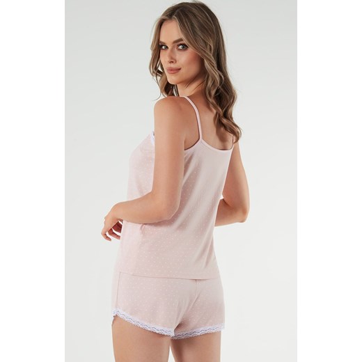 Piżama damska na wąskie ramiączko i krótkie spodnie różowa Puntini, Kolor róż pudrowy-wzór, Rozmiar XL, Italian Fashion ze sklepu Primodo w kategorii Piżamy damskie - zdjęcie 169840338