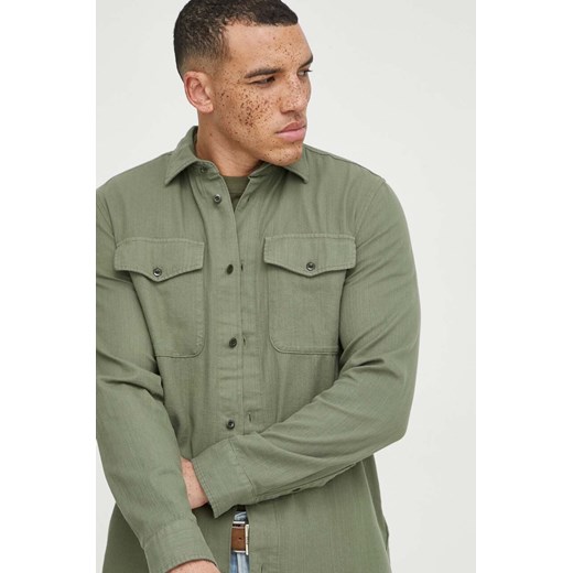 G-Star Raw koszula bawełniana męska kolor zielony regular z kołnierzykiem klasycznym ze sklepu ANSWEAR.com w kategorii Koszule męskie - zdjęcie 169844425