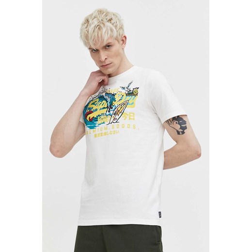 Superdry t-shirt bawełniany męski kolor biały z nadrukiem ze sklepu ANSWEAR.com w kategorii T-shirty męskie - zdjęcie 169844689