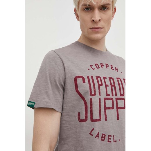 Superdry t-shirt bawełniany męski kolor szary z nadrukiem ze sklepu ANSWEAR.com w kategorii T-shirty męskie - zdjęcie 169844699