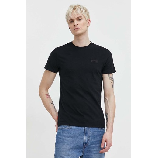 Superdry t-shirt bawełniany męski kolor czarny gładki ze sklepu ANSWEAR.com w kategorii T-shirty męskie - zdjęcie 169844709