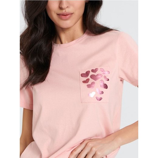 Sinsay - Koszulka z kieszonką - różowy ze sklepu Sinsay w kategorii Bluzki damskie - zdjęcie 169845335