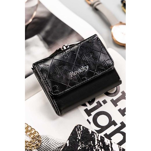 Elegancki, mały portfel damski czarny ze skóry naturalnej i ekologicznej - Rovicky ze sklepu 5.10.15 w kategorii Portfele damskie - zdjęcie 169845576