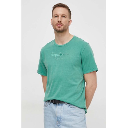 Pepe Jeans t-shirt bawełniany męski kolor zielony z aplikacją ze sklepu ANSWEAR.com w kategorii T-shirty męskie - zdjęcie 169849469