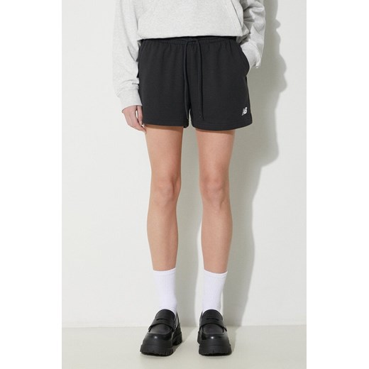 New Balance szorty French Terry Short damskie kolor czarny gładkie high waist WS41500BK ze sklepu PRM w kategorii Szorty - zdjęcie 169850546