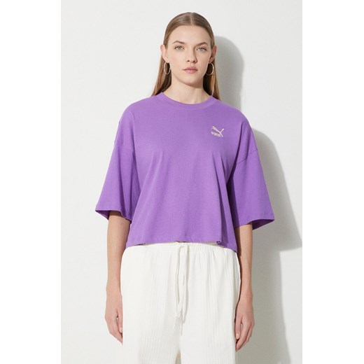 Puma t-shirt bawełniany damski kolor fioletowy 624226 ze sklepu PRM w kategorii Bluzki damskie - zdjęcie 169850558