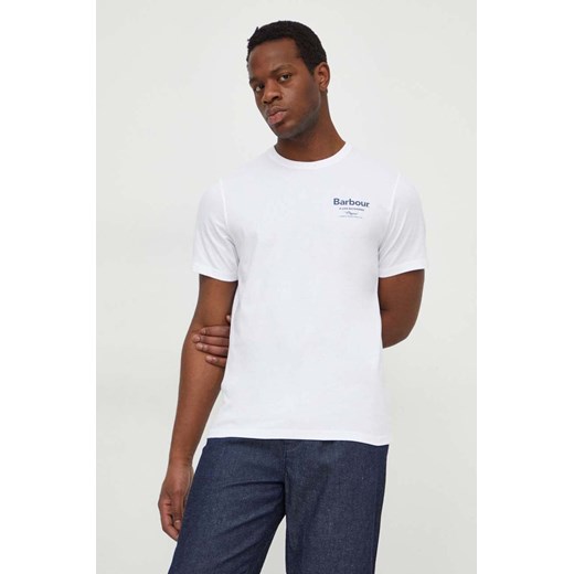 Barbour t-shirt bawełniany męski kolor biały z nadrukiem ze sklepu PRM w kategorii T-shirty męskie - zdjęcie 169850578