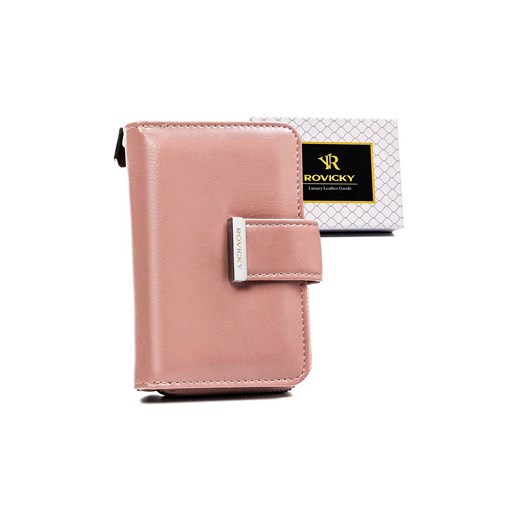 Różowy portfel damski z jednolitej skóry ekologicznej, zapinany zatrzaskiem - Rovicky ze sklepu 5.10.15 w kategorii Portfele damskie - zdjęcie 169851786