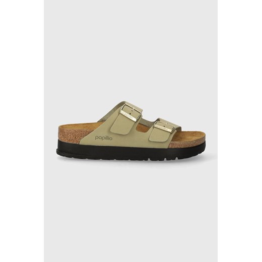 Klapki damskie BIRKENSTOCK na platformie bez zapięcia z nubuku