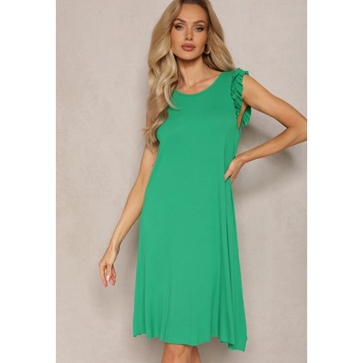 Zielona Trapezowa Sukienka Letnia z Falbankami Zamiast Rękawów Ibellaria ze sklepu Renee odzież w kategorii Sukienki - zdjęcie 169855935