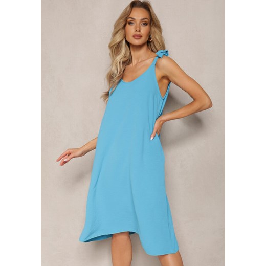 Niebieska Trapezowa Sukienka Midi na Wiązanych Ramiączkach Vincca ze sklepu Renee odzież w kategorii Sukienki - zdjęcie 169855945