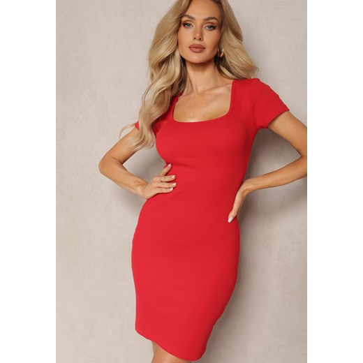 Czerwona Bawełniana Sukienka Mini z Wyciętymi Plecami z Haftem i Motylkiem Natsiri ze sklepu Renee odzież w kategorii Sukienki - zdjęcie 169856066