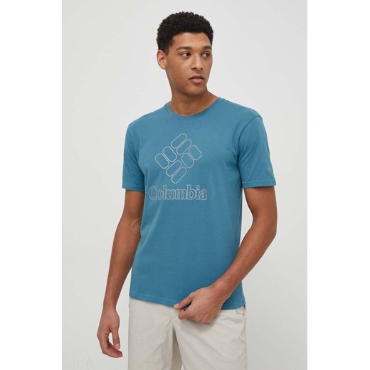 Columbia t-shirt sportowy Pacific Crossing II Pacific Crossing II kolor turkusowy z nadrukiem 2036472 ze sklepu ANSWEAR.com w kategorii T-shirty męskie - zdjęcie 169858918