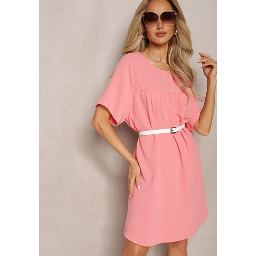 Różowa Trapezowa Sukienka Mini z Krótkim Rękawem Abragala ze sklepu Renee odzież w kategorii Sukienki - zdjęcie 169864426
