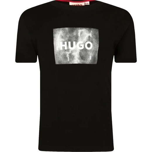 T-shirt chłopięce czarny Hugo Kids z krótkimi rękawami bawełniany 