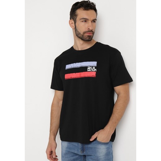 Czarna Koszulka Bawełniana z Nadrukiem Junikobia ze sklepu Born2be Odzież w kategorii T-shirty męskie - zdjęcie 169867955