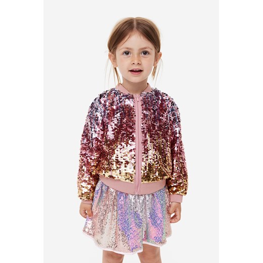 H & M - Kurtka bomberka z cekinami - Różowy H & M 110 (4-5Y) H&M