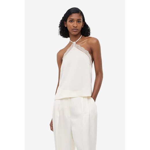 Bluzka damska H & M biała satynowa z okrągłym dekoltem 