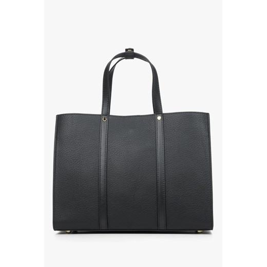 Estro: Pojemna czarna torba damska typu shopper ze skóry naturalnej ze sklepu Estro w kategorii Torby Shopper bag - zdjęcie 169873975
