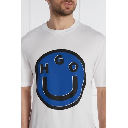 T-shirt męski Hugo Blue z napisami z krótkim rękawem