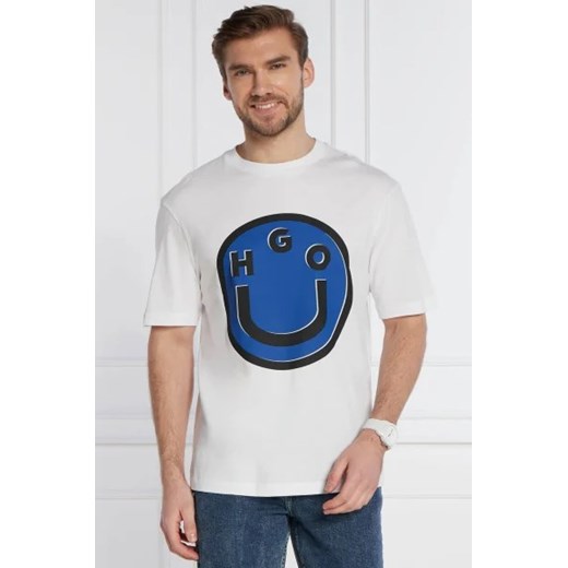 T-shirt męski Hugo Blue z krótkim rękawem biały z napisami
