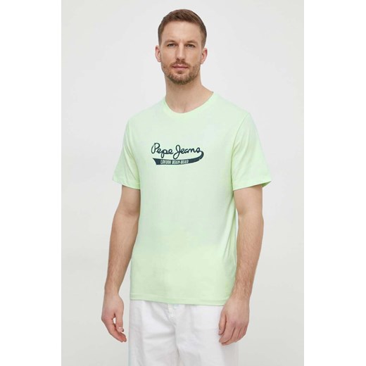 Pepe Jeans t-shirt bawełniany męski kolor zielony z nadrukiem ze sklepu ANSWEAR.com w kategorii T-shirty męskie - zdjęcie 169880038