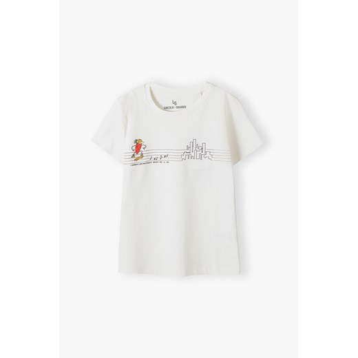 T-shirt dla chłopca bawełniany z nadrukiem ecru Lincoln & Sharks By 5.10.15. 158 5.10.15