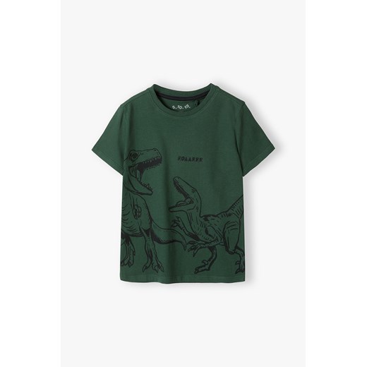 T-shirt dla chłopca z dinozaurami - butelkowa zieleń - 5.10.15. ze sklepu 5.10.15 w kategorii T-shirty chłopięce - zdjęcie 169880137